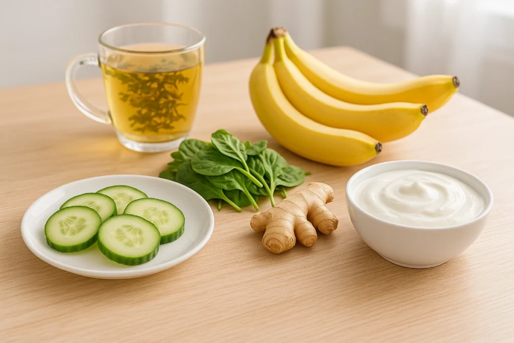 Top 5 alimente care reduc balonarea: ghimbir, mentă, iaurt, banane, castravete