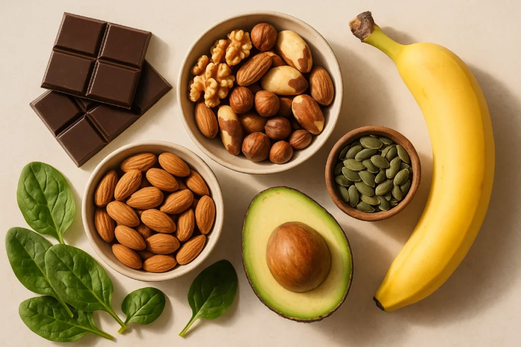 Ce este magneziul? Alimente bogate în magneziu: banane, nuci, spanac, ciocolată neagră, avocado, semințe