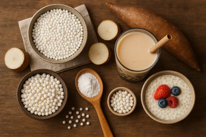 ce este tapioca și la ce se folosește tapioca, fulgi de tapioca, perle de tapioca, pudră de tapioca, rețete tapioca
