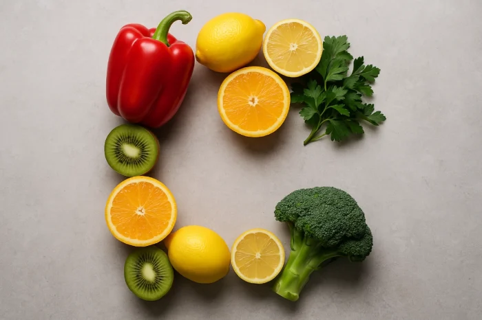 Ce este vitamina C? Surse de vitamina C. Alimente bogate în vitamina C: ardei gras, lămâie, portocală, kiwi, broccoli, pătrunjel proaspăt.
